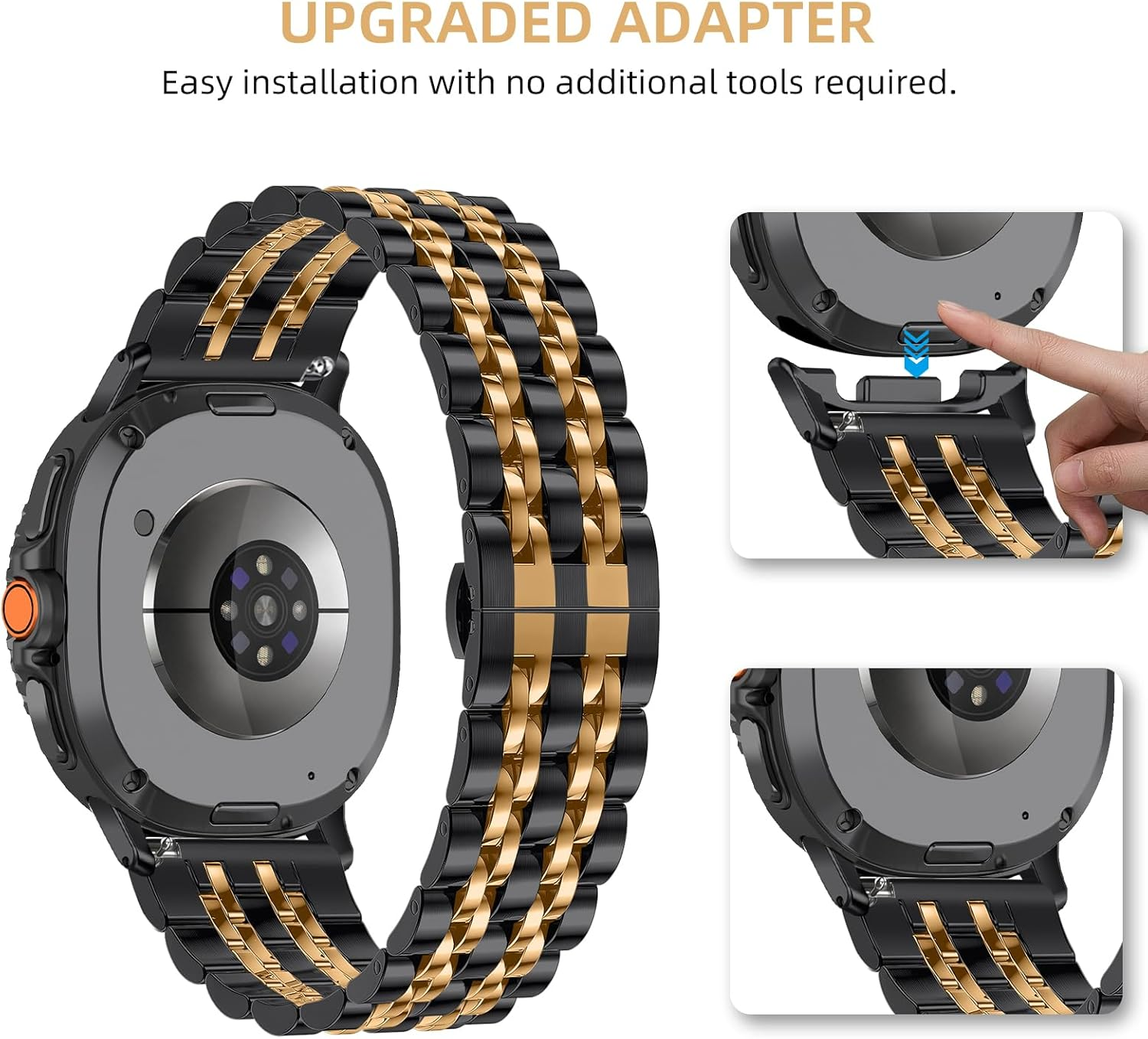 Hinnwer Strap for Samsung Galaxy Watch 8 40 Mm 44 Mm/8 Classic 46 Mm, Replacement Wristbands Stainless Steel Metal Replacement Bracelets Adjustable Bracelet for Samsung Galaxy Watch 8 Classic 46 Mm - Black image number 2