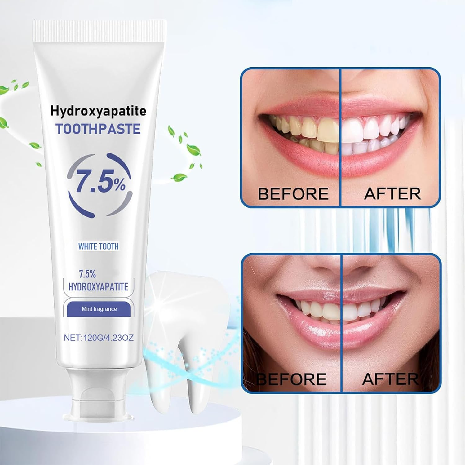 Hydroxyapatite Toothpaste for Enamel Protection, 7.5% Hydroxyapatite Toothpaste, Protect Tooth Enamel, Tooth Strengthening, Gentle Mint, Daily Protection, Long-Lasting Fresher Breath (2Pcs) - 3Pcs image number 2