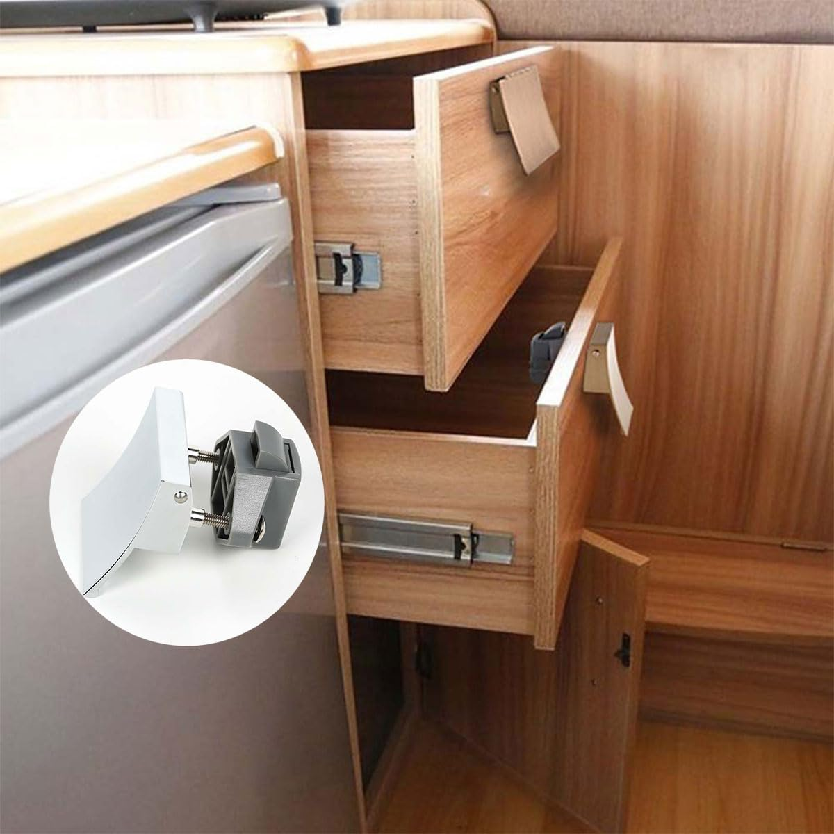 AIMALL RV Caravan Door Drawer Safety Lock Handle, Heavy Duty Anti-Corrosion Lock for Yacht and Modified Car Furniture, Suitable for 14-17Mm Door Panels, 2.68X1.88 Inches image number 3