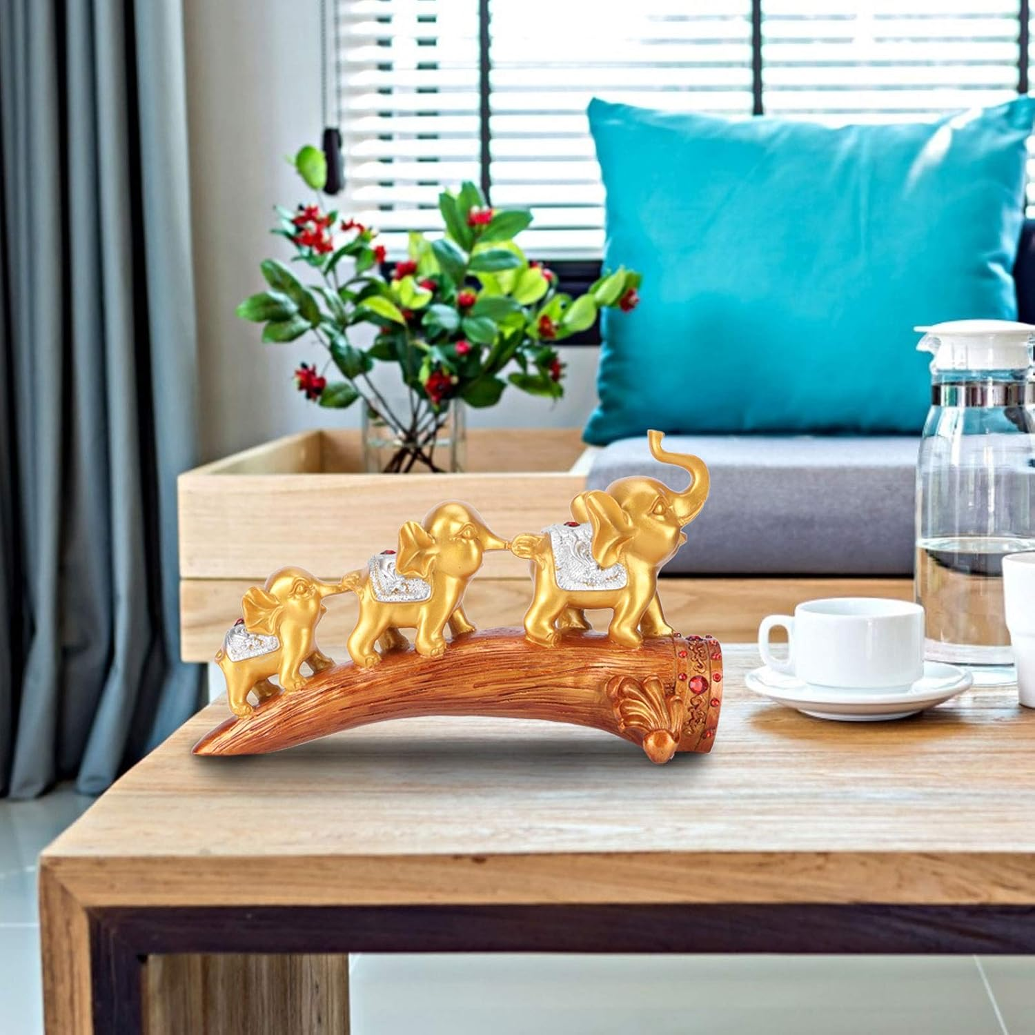 Elephant Ornament, Auspicious Three Elephant Statue Home Decor, Bringing Good Luck and Health Feng Shui Elephant Figurines for Living Room Wine Cabinet TV Cabinet Decoration image number 2