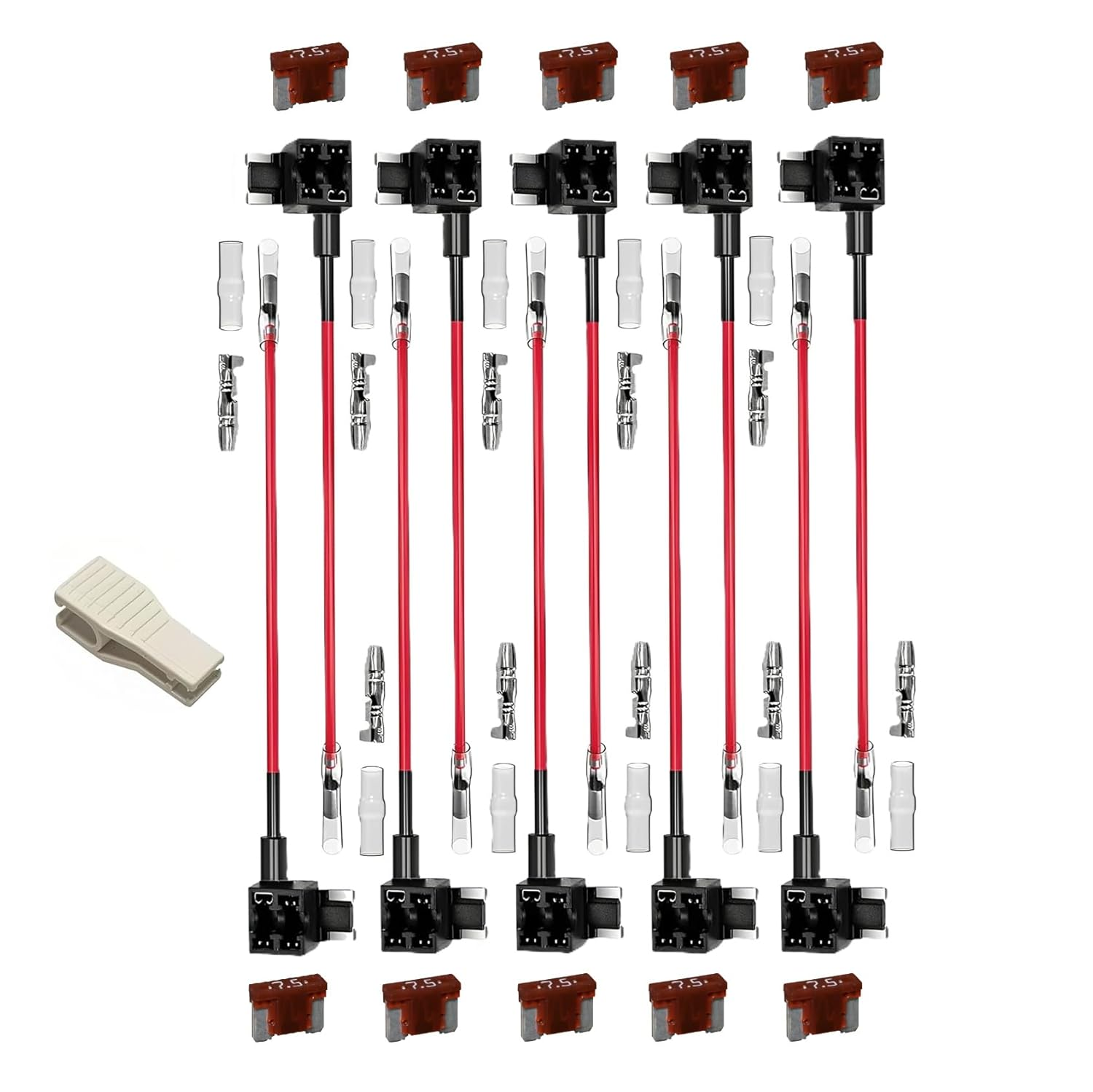 10 Pack Low Profile Mini Add-A-Circuit 16AWG Fuse Tap Kit &ndash; Automotive Piggy Back Fuse Holders with Wire Harness for Car, Truck, SUV, Caravan Ozchillon (10, 7.5AMP) image number 6