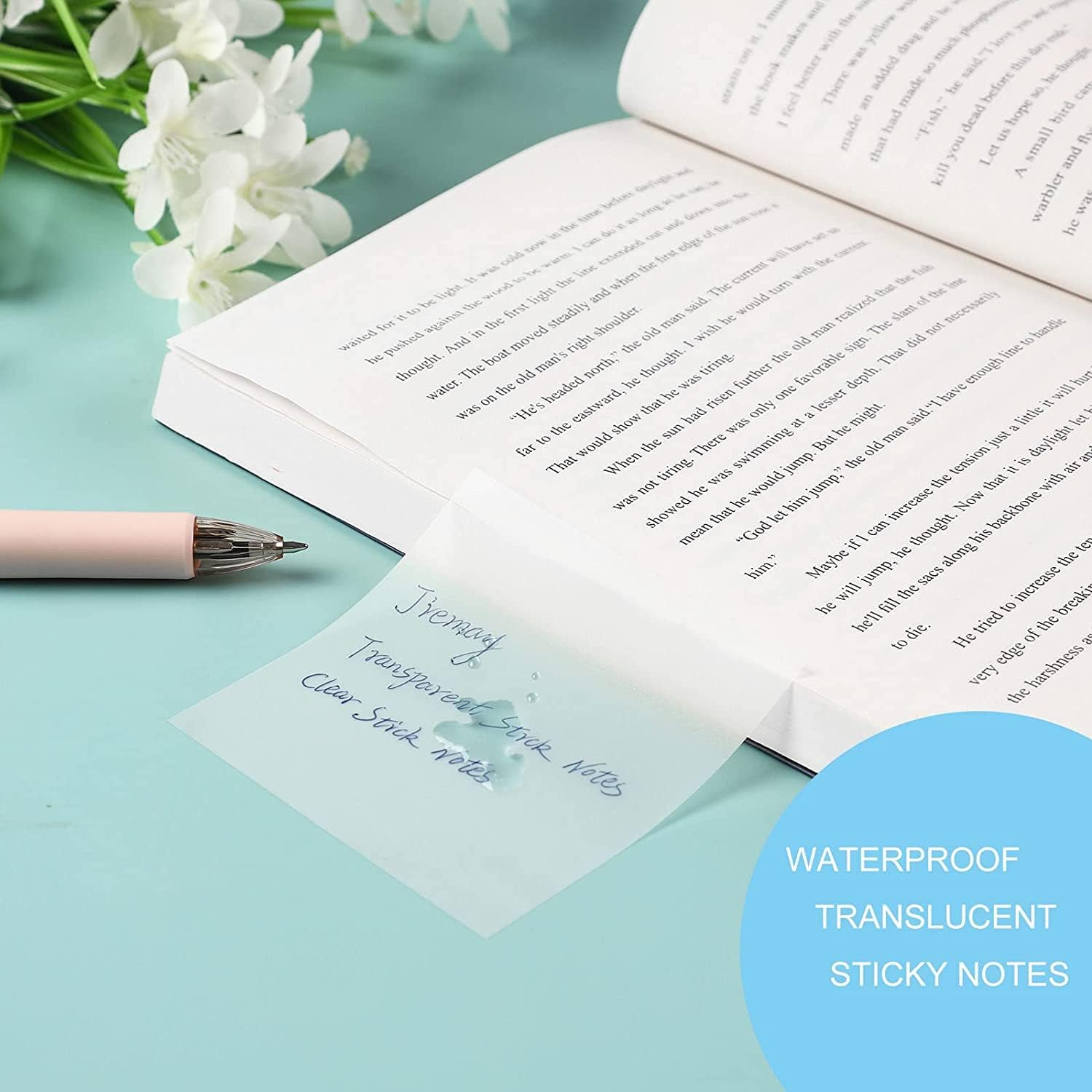 100Pcs Transparent Sticky Notes Self-Stick Note Pads, Transparent Self Adhesive Removable Transparent Notes Perfect for Studying and Writing in Text Books，Apply to Office, School (75*75Mm) image number 5
