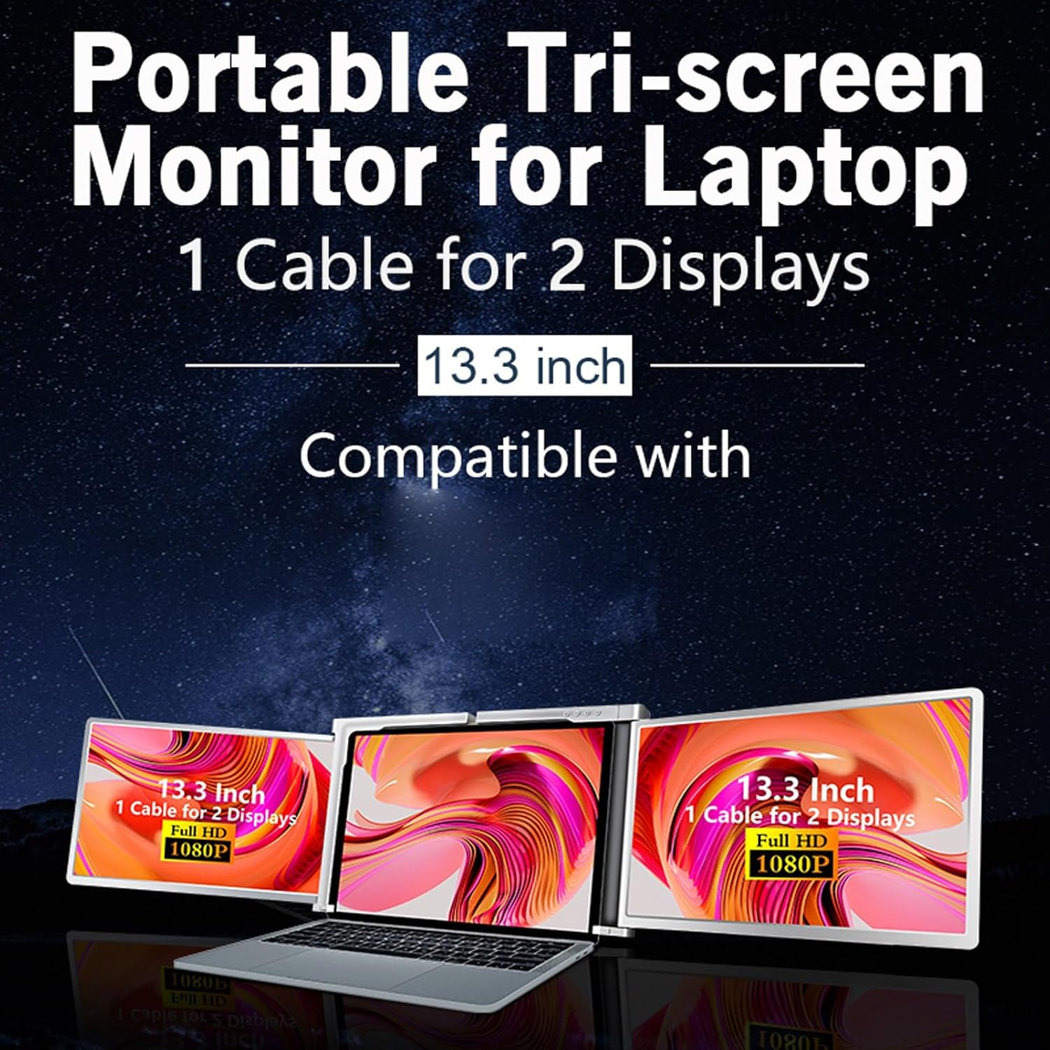 Dpofirs Portable Monitor for Laptop, 13.3In Full HD IPS Dual Triple Monitor Screen Extender for Mac Wins, Laptop Monitor Extender for 13.3 to 17.3In Laptop, Type C (Dpofirs6Bt1Cgk9Sf) image number 1