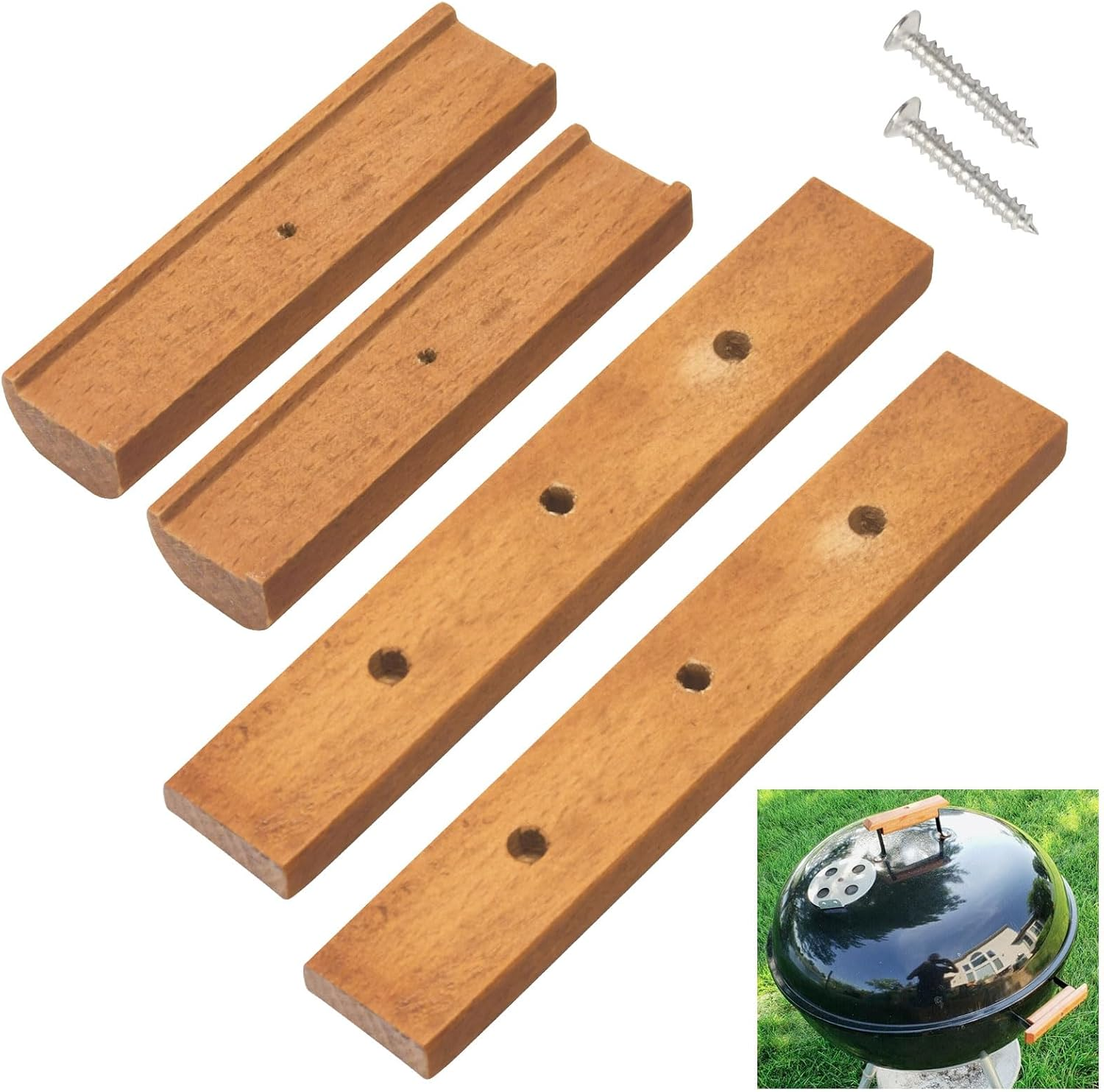 2 Pack Cherry Wood Replacement Handle Compatible with We-Ber Charcoal Grill, Fits 22.5" and 18.5" One Touch Grills and Many Similar Grills and Smokers image number 5