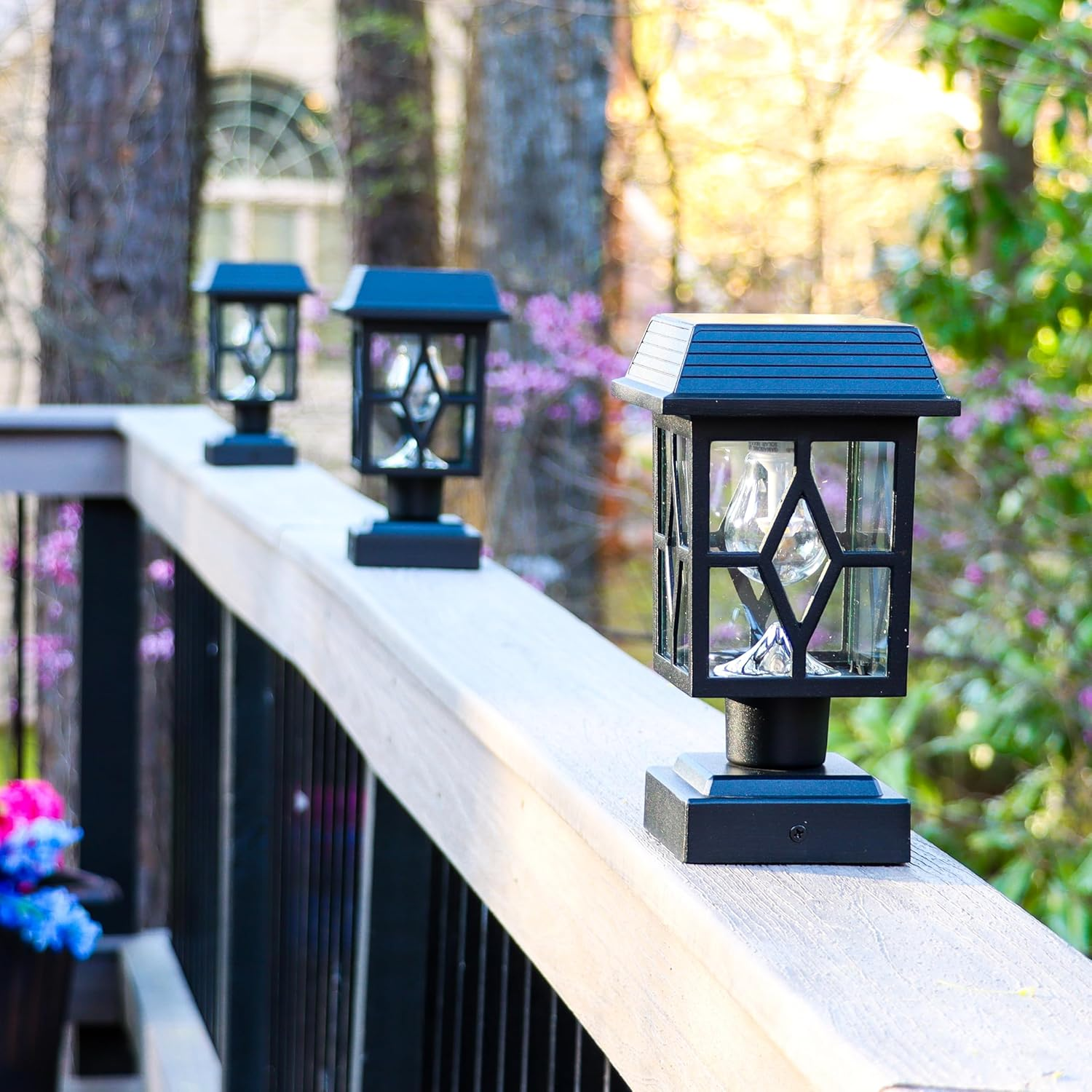 Gama Sonic Luna II Outdoor Solar Light for Columns, Walls, and Fence Posts, 2-Pack, Pier Mount Lamp or 4X4 Mount, Black Cast Heavy-Duty Aluminum image number 1