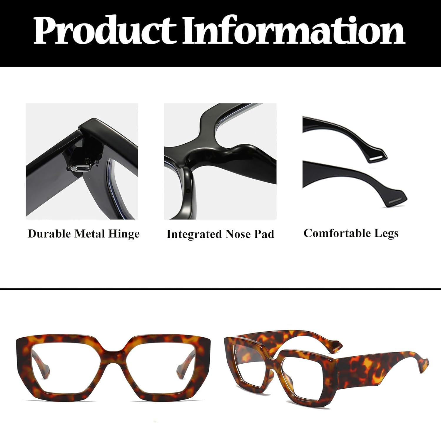 LJCZKA Oversized Square Blue Light Glasses Women Men Thick Frame Computer Glasses anti Eye-Fatigue for Reading, Texting & Gaming image number 6