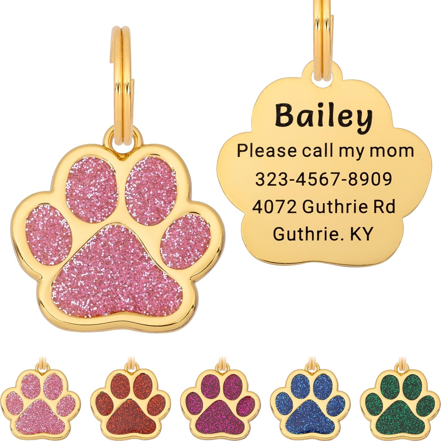 Artinst Dog Tag Personalized Custom Engraving up to 5 Lines of Content for Your Pet'S Name and Information Cute Paw Shaped Pet Id Tag (Pink)