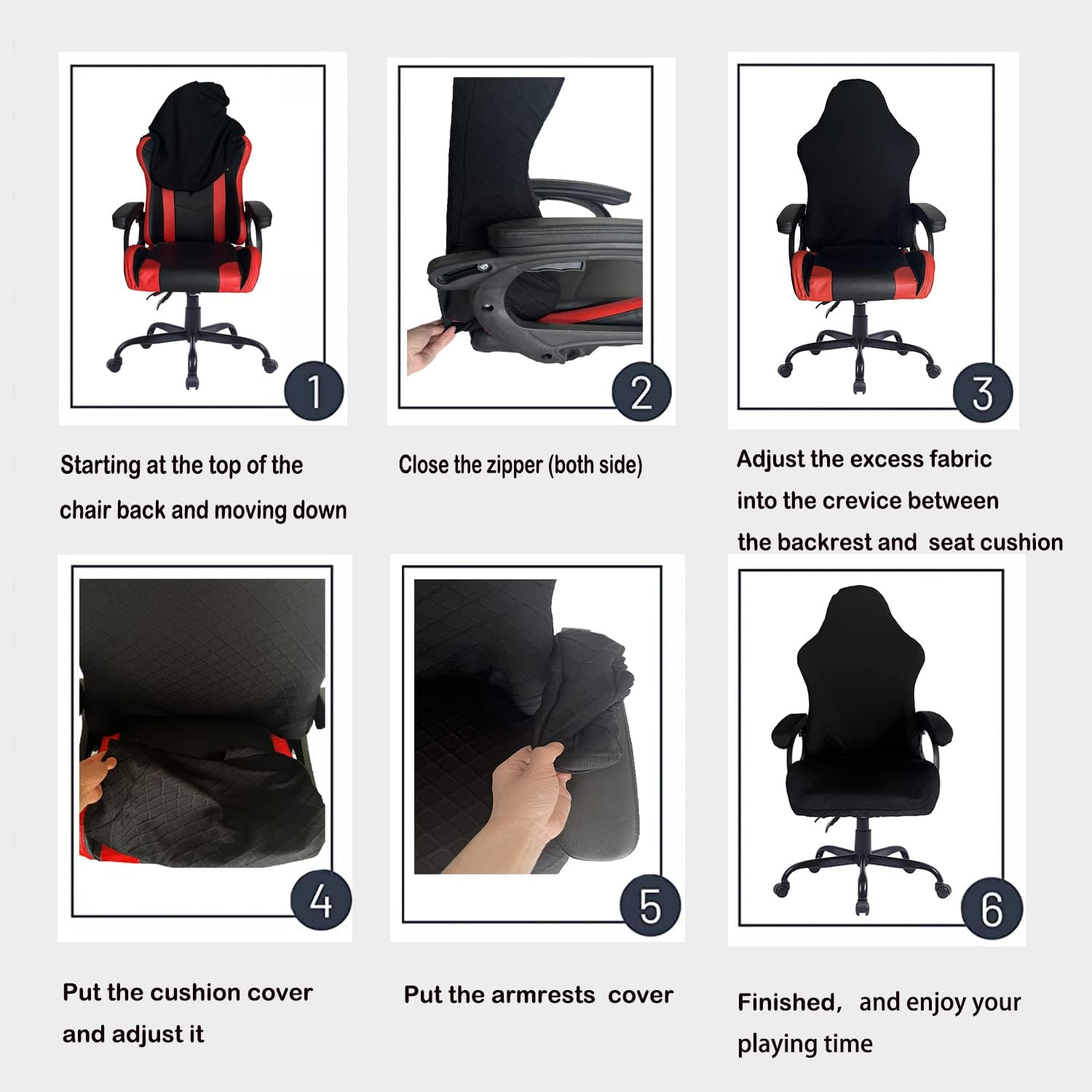 Deisy Dee NO Chair Covers - Stretchy Polyester Gaming Chair Slipcovers for Reclining Racing Chairs (Coffee) - Black image number 4
