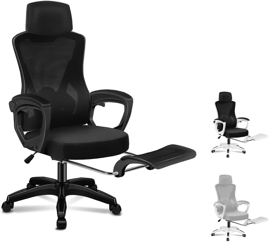 ALFORDSON Ergonomic Mesh Office Chair with Headrest and Footrest, Executive Computer Office Chair with SGS Listed Gas-Lift, Desk Task Gaming Study Student Chair for Max 180Kg, Nova White Grey