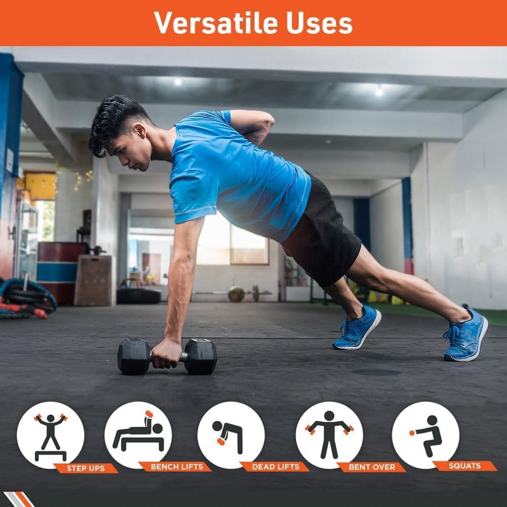 HCE Rubber Hex Dumbbell (25KG,27.5KG,35KG,40KG, Single Piece Available): Heavy-Duty Weights for Weight Lifting, Strength Training & Home Gym Fitness Sports Equipment - 40Kg Single Pc image number 5