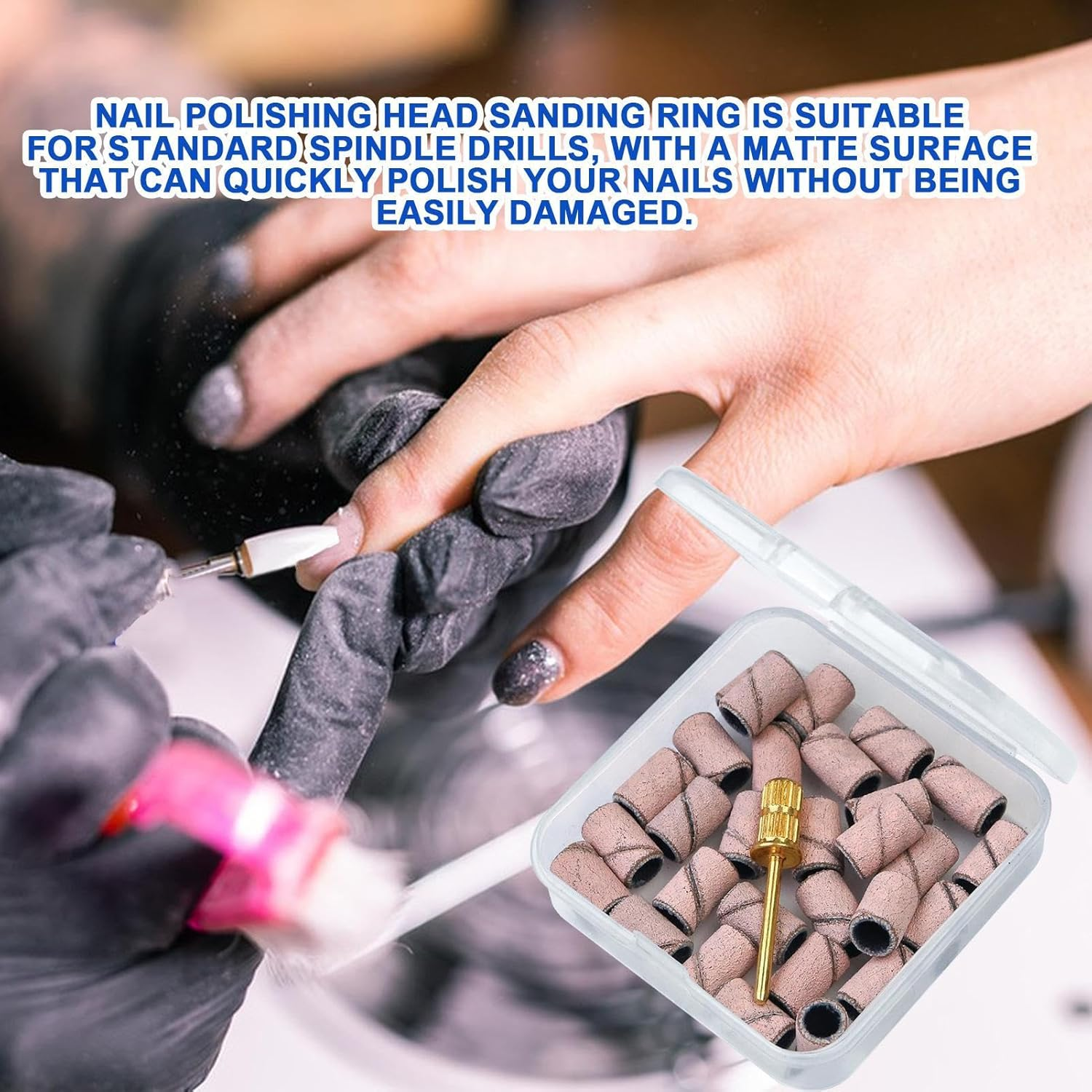 Nail Sanding Bands - Nail File Sanding Bands with Mandrel Bit - Fine Grit Nail File Sanding Bands for Acrylic Nails Gel Manicures and Pedicure Pochy image number 1