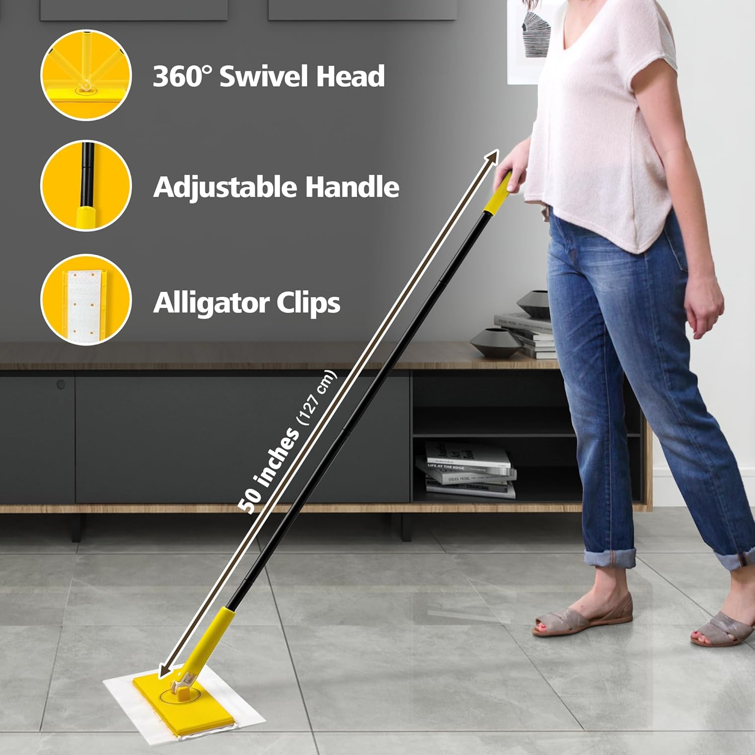 NEWE Floor Mop, 2-In-1 Starter Kit for Swiffer with 10 Dry Floor Cloths and 10 Moist Floor Cloths, Disposable Duster for Cleaning Wood, Hardwood Floors, Wall, Kitchen, Bathroom, College Dorm image number 3