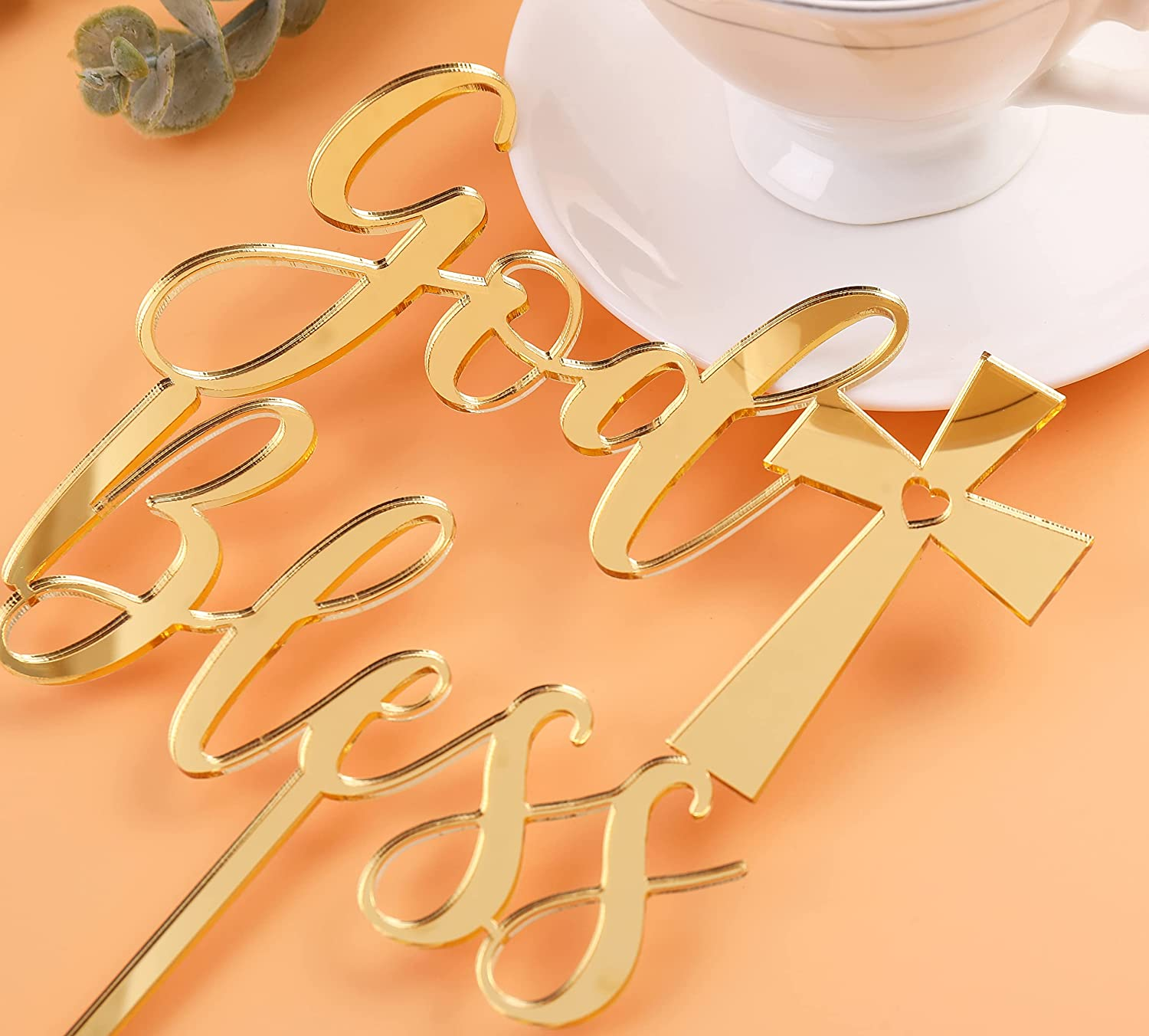 LOVENJOY Gift Boxed God Bless Cake Topper Gold Acrylic Mirror for Batism, First Communion, Confirmation or Christening image number 5