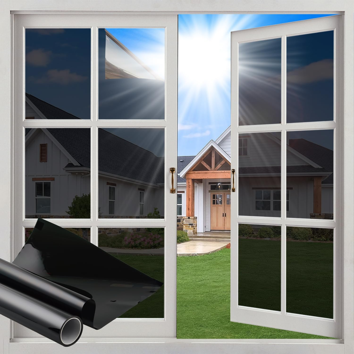 Sun Blocking Window Privacy Film, One Way Window Tint for Home, Daytime Window Privacy See Out Not in Window Cling Mirror Reflective anti UV Glass Covering for Home Office Car (Silver, 45X200Cm)