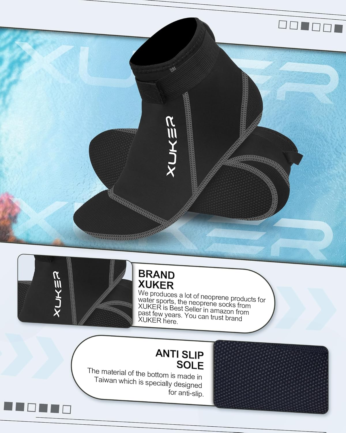 XUKER Neoprene Socks, 3Mm Beach Volleyball Sand Soccer Wetsuit Socks Water Booties for Diving Snorkeling Kayaking Paddling