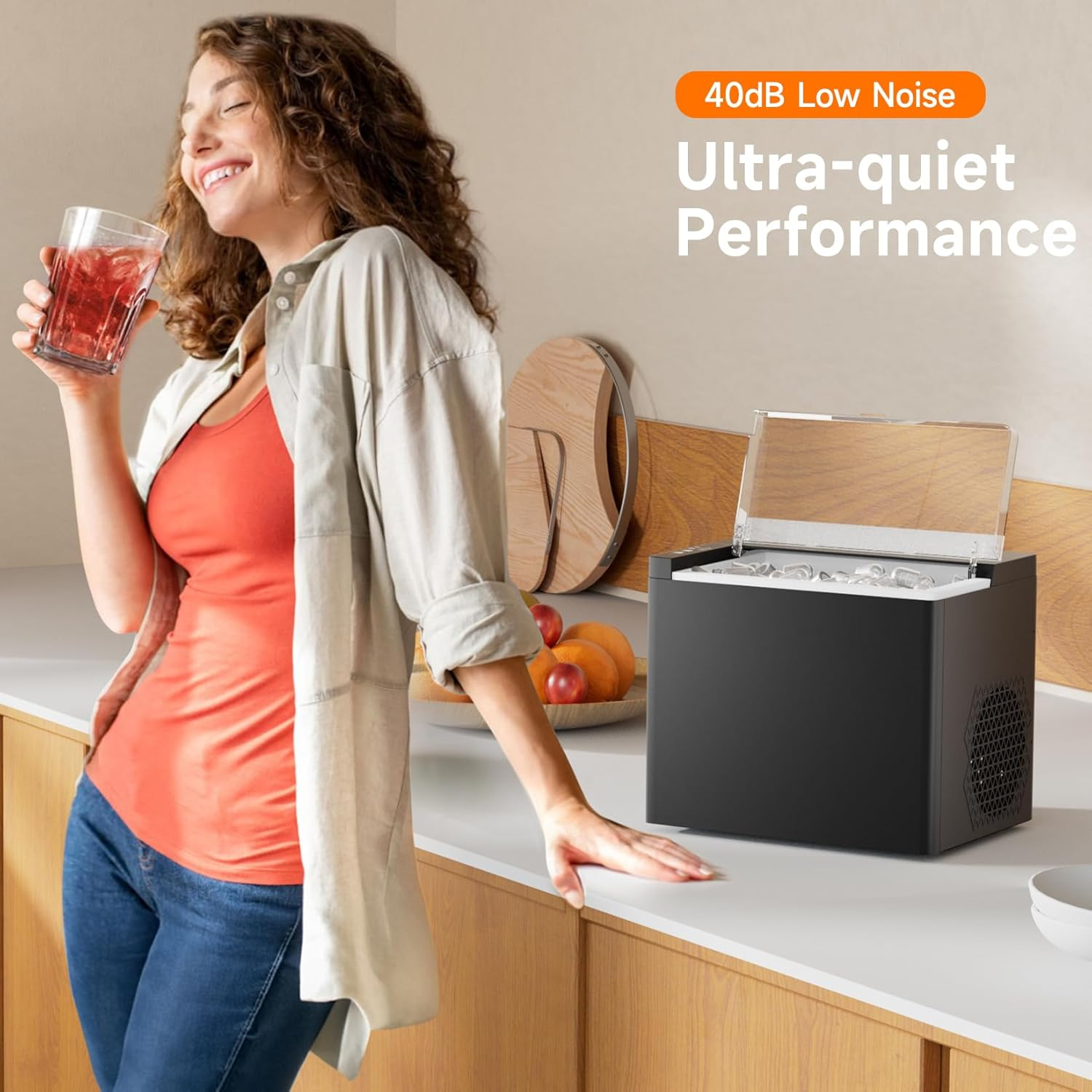 SONOLOR Ice Maker Countertop, Portable Ice Machine with Ice Scoop, Basket, 9 Cubes in 6 Mins, 26.5Lbs/24H, 2 Sizes of Bullet Ice, One-Click Operation Ice Makers for Home/Party/Offices/Bars (Black) image number 2