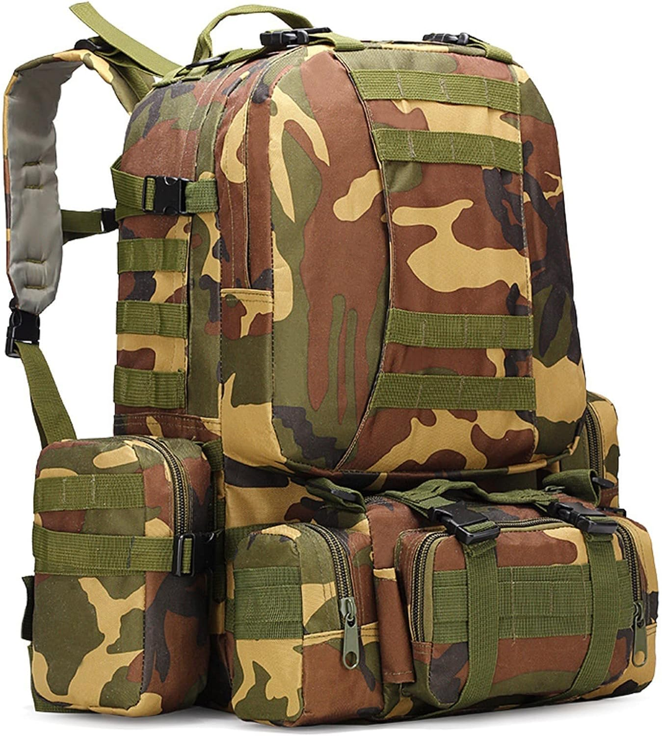 Yunyunstrap Tactical Backpack 50L, Molle Daypack Men, 4 in 1 Military Bag, Outdoor Sport Hiking Climbing Army Camping Bags