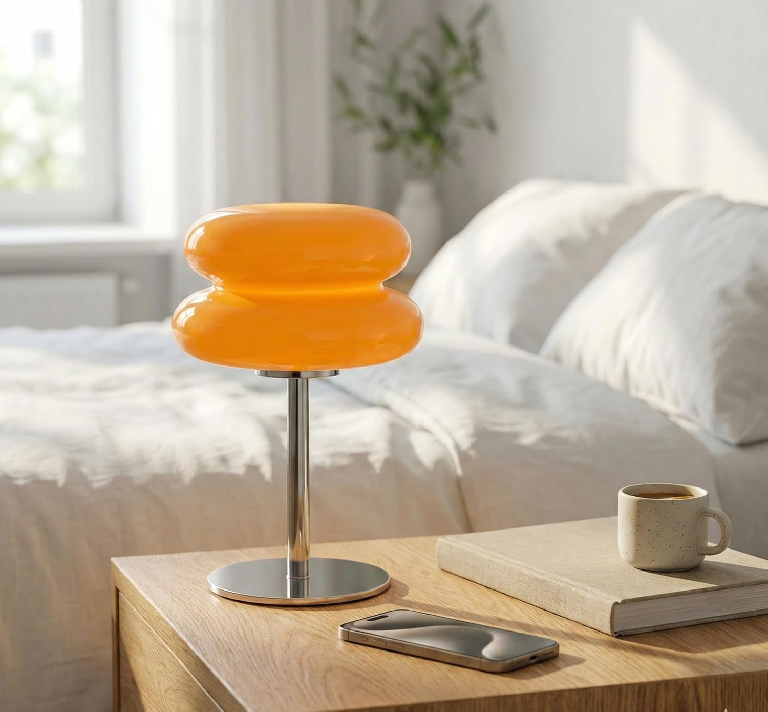 Orange Mushroom Table Lamp - 3 Color Modes & Dimming - Mid Century Modern 70S Retro Decor - Shatterproof PC Shade & Metal Base - Aesthetic Space Age Bedside Light for Bedroom Living Room image number 6
