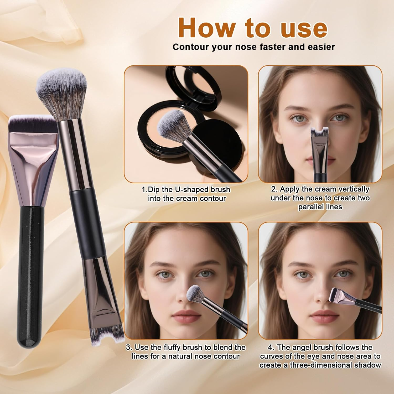 BOXOB 2Pcs 2-In-1 Nose Contour Brush Set, Sculpting Dual-End Nose Brushes with Flat Brush Dual Head Makeup Tools for Sculpting and Defining Noses Contour image number 4