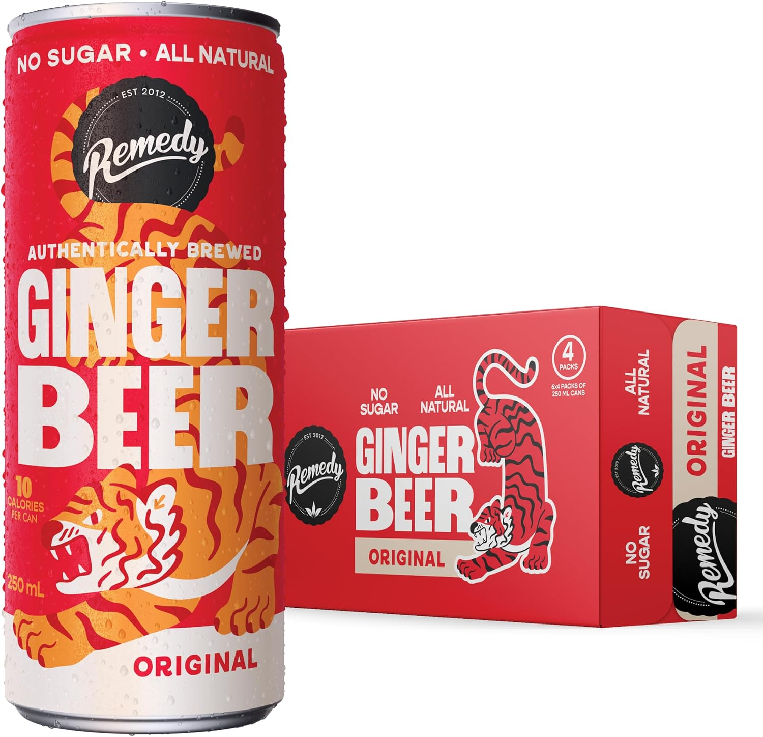 Remedy Ginger Beer - No Sugar, Real Aussie Ginger, Vegan, Gluten Free, All-Natural - Non Alcoholic - 24 Pack of 250Ml Cans image number 2