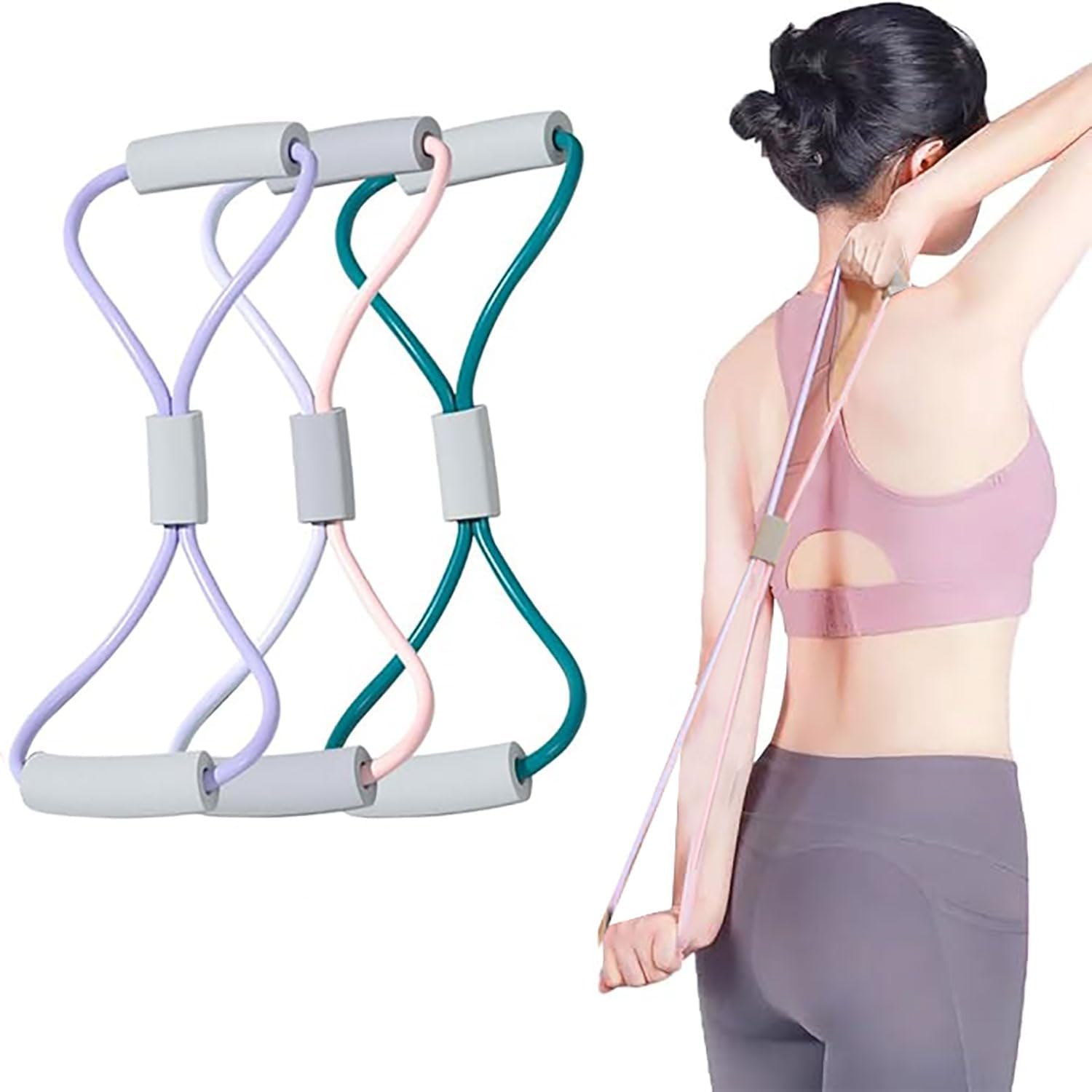 Yqkangzhu 3Pcs Figure 8 Resistance Bands, 8 Shaped Yoga Resistance Band, Stretch Fitness Band, Elastic Exercise Bands for Chest Arm Back Shoulder, Expander Equipment for Home Gym Workout, Pilates image number 1