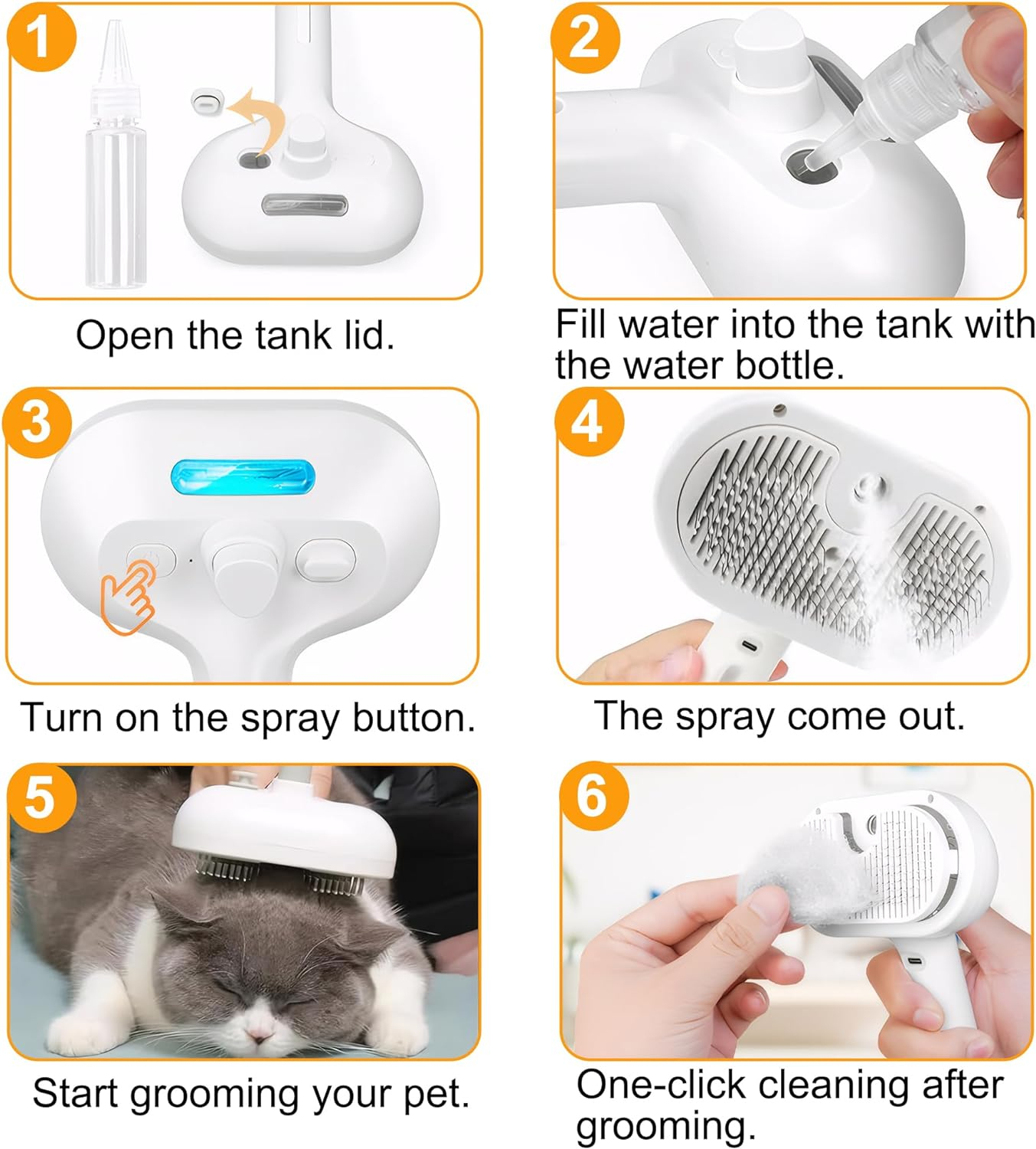 Cat Steam Brush, Dog Comb for Shedding and Grooming, Pet Spray Hair Removal Brush Suitable for Indoor Short Long Hair Dogs Cats image number 4