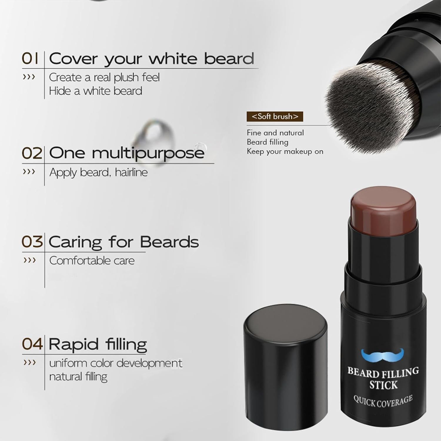 Beard Filler - Moustache Filling Stick and Brush - 7G Long-Lasting Waterproof Sweat-Proof Tint for Facial Hair Makeup Shaping Enhancement image number 4
