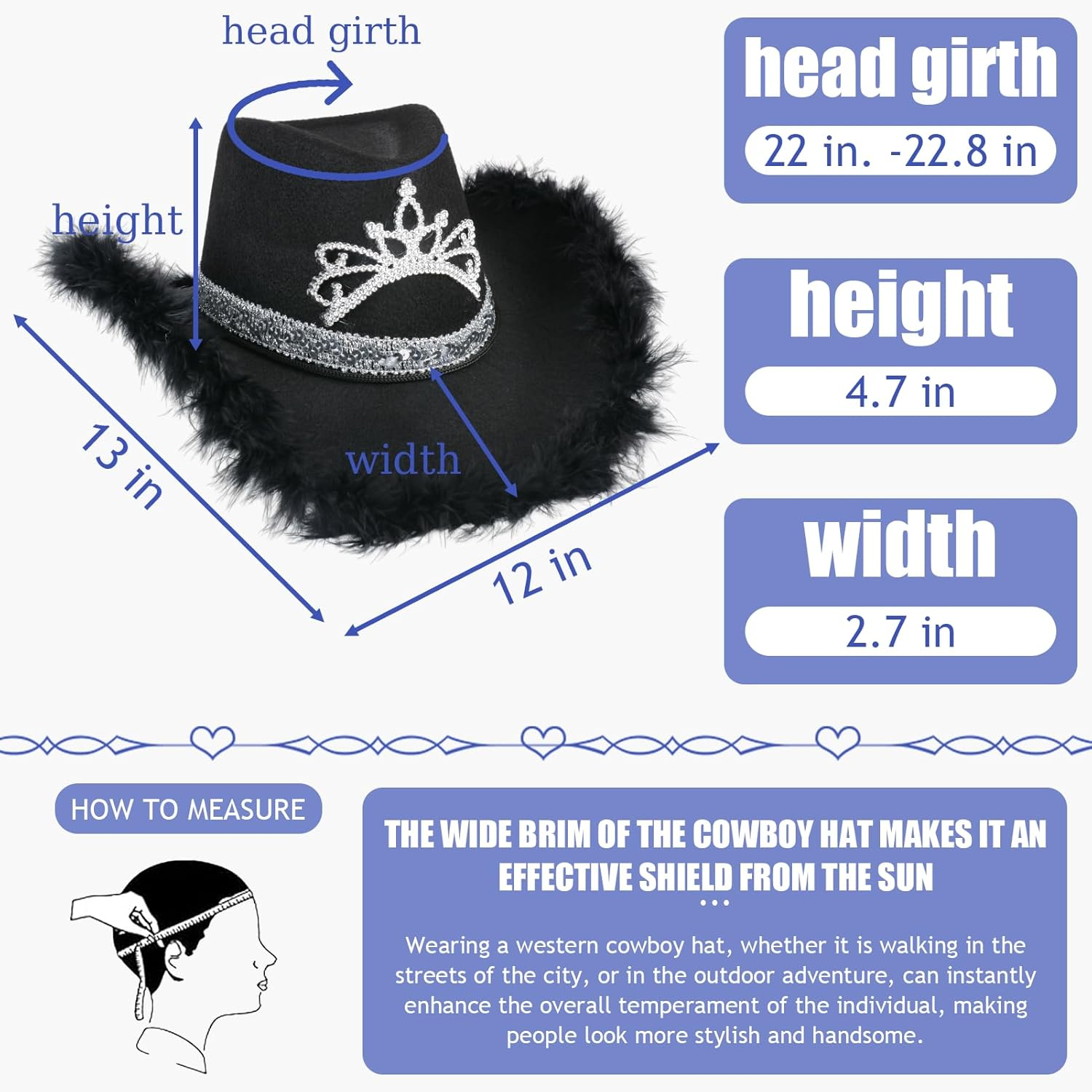 Black Cowboy Hat with Feathers Crown for Women Ideal for Bachelorette Parties Halloween Costume and Themed Events