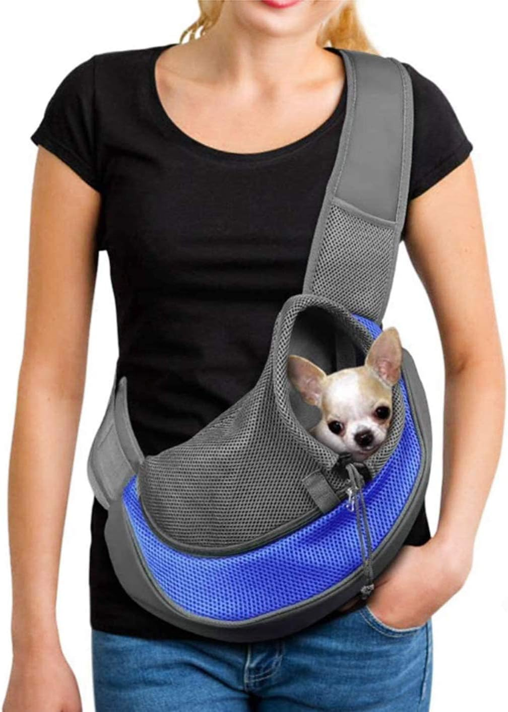 Ieasey Portable Small Dog Cat Puppy Carrier Shoulder Bag, Breathable Mesh, Blue, 45 Cm X 13 Cm X 28 Cm, 2-4.5 Kg, Modern Style, Perfect for Small Dogs & Cats, Outdoor Use