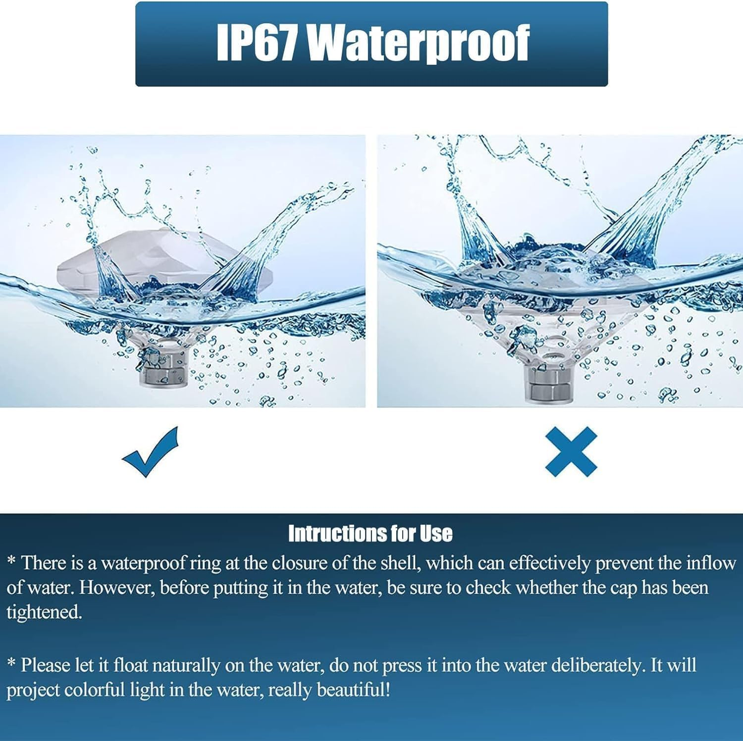 Floating Pool Lights, LED Color Changing with 8 Modes, IP67 Waterproof Underwater Lights image number 1