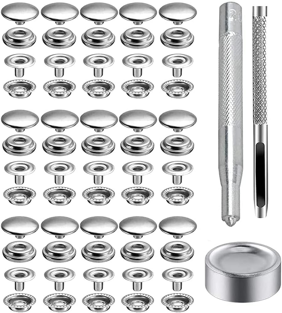 200Pcs Snap Fastener Kit, Betterjonny 15Mm Heavy Duty Canvas Snap Button Stainless Steel Press Stud Cap with 3 Setting Tools for Boat Bag Leather DIY Craft image number 3
