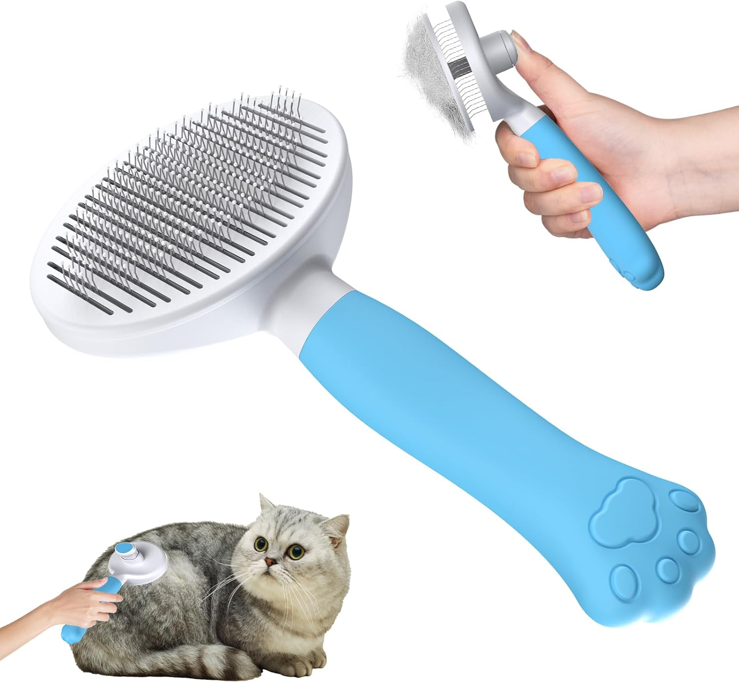 Zivacate Cat Brush Dog Brush [Ergonomic Handle & One-Click Cleaning] Tool for Short & Long-Haired Dogs/Cats/Rabbits, Undercoat Brush (Ocean Blue) image number 1