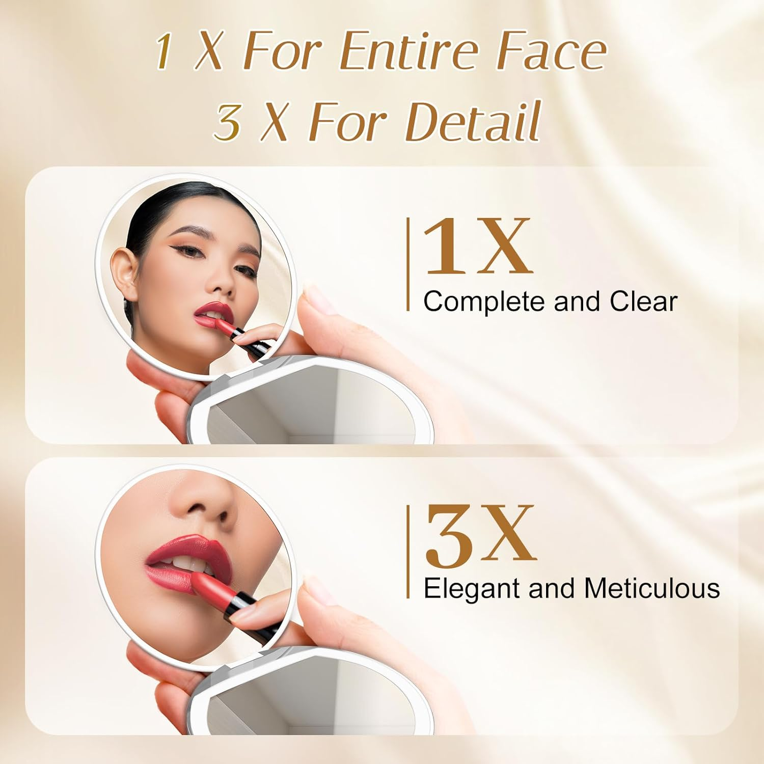 Compact Mirror with Light, 1X/3X Magnification LED Pocket Mirror with USB Data Cable, White Mini Mirror for Purse, Pocket,Travel and Present image number 1