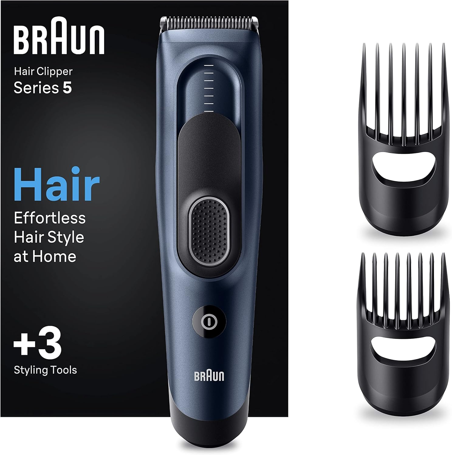 Braun HC5350 Men'S Hair Clipper, Hair Cutting at Home, 17 Length Settings, 2 Comb Attachments, 50 Minutes Nimh Battery Life
