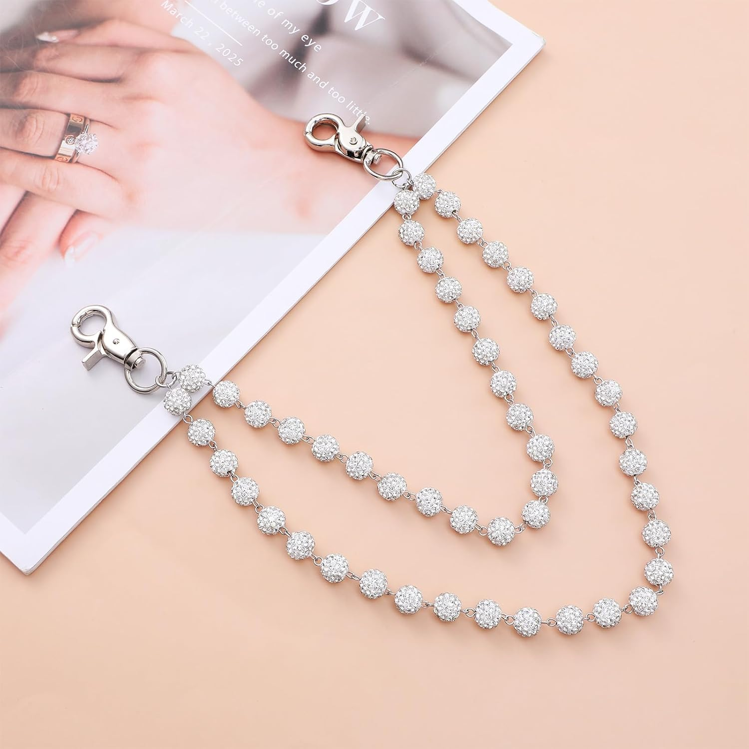 Ceramic Bead Wallet Chain, Sparkly Pants Chain for Men Women, Bohemian Streetwear Pant Chain with Rhinestones, Shiny Edgy Pant Accessories for Men Women Hipster Jeans Chains, Clothing Bag Accessories image number 5