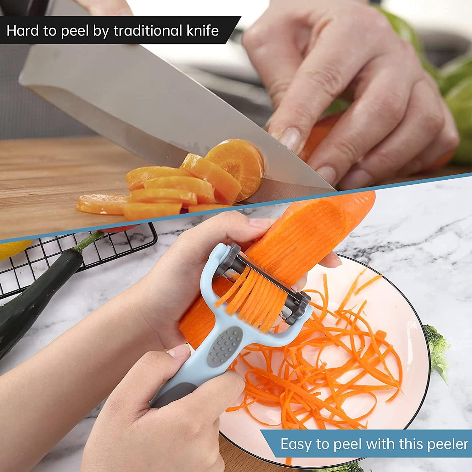 Y-Shape Peeler Fruit Vegetable Carrot Potato Peeler Slicer,Multifunctional Veggie and Fruit Peeler,3-In-1 Vegetable Peeler,3 in 1 Peeler Slice Julienne Peeler,Durable Y-Shaped Stainless Steel Peeler - Green image number 6