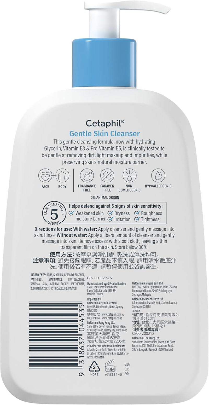 CETAPHIL Gentle Skin Cleanser 473Ml, Hypoallergenic Face Wash, with Hydrating Glycerin & Panthenol, Suitable for Sensitive Skin, Dermatologist Tested