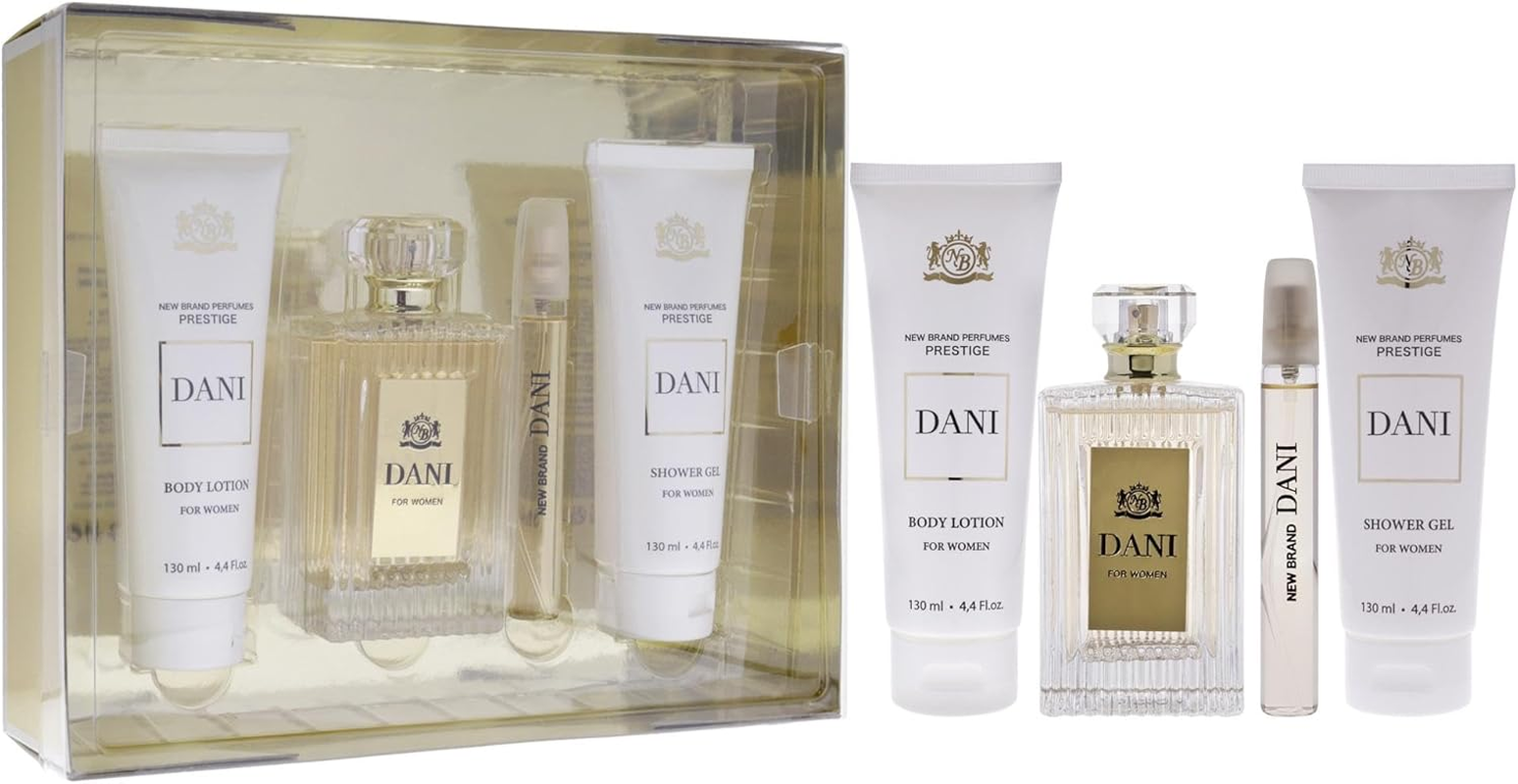 Prestige Dani by New Brand for Women - 4 Pc Gift Set 3.3Oz EDP Spray, 0.5Oz EDP Spray, 4.4Oz Shower Gel, 4.4Oz Body Lotion image number 1
