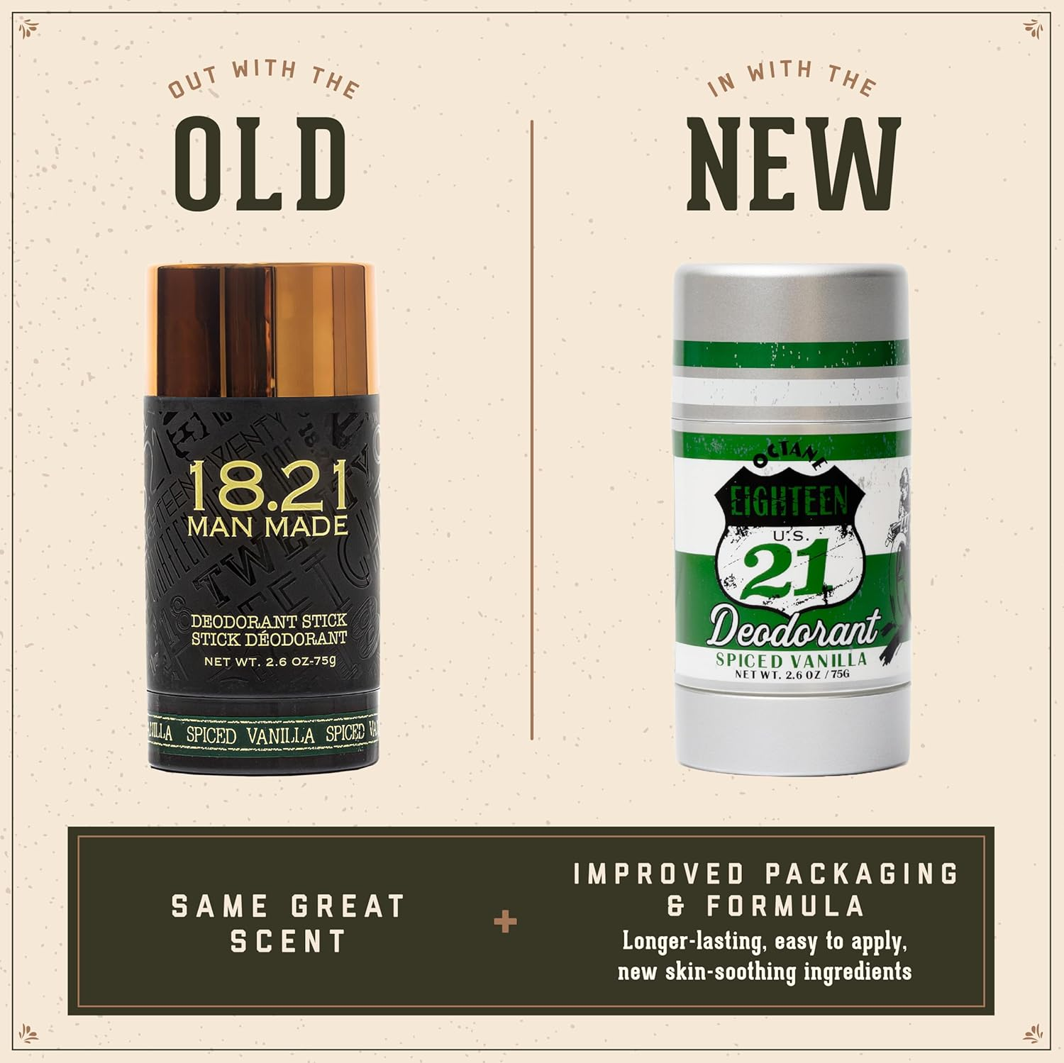 18.21 Man Made Deodorant Stick - Spiced Vanilla by 18.21 Man Made for Men - 2.6 Oz Deodorant Stick, 1 Ml