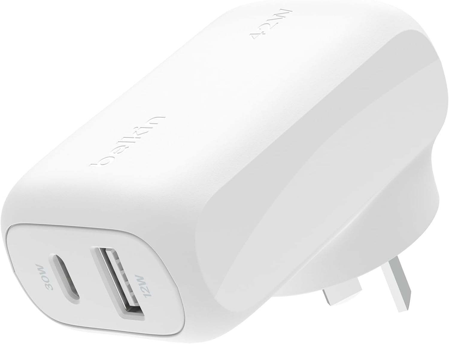 Belkin Boostcharge 42W Dual Port Wall Charger, USB-C, USB-A Charger Fast Charging for Iphone 16/15/14/13 Series, Galaxy S23 Ultra, Ipad, Airpods & More - White image number 1
