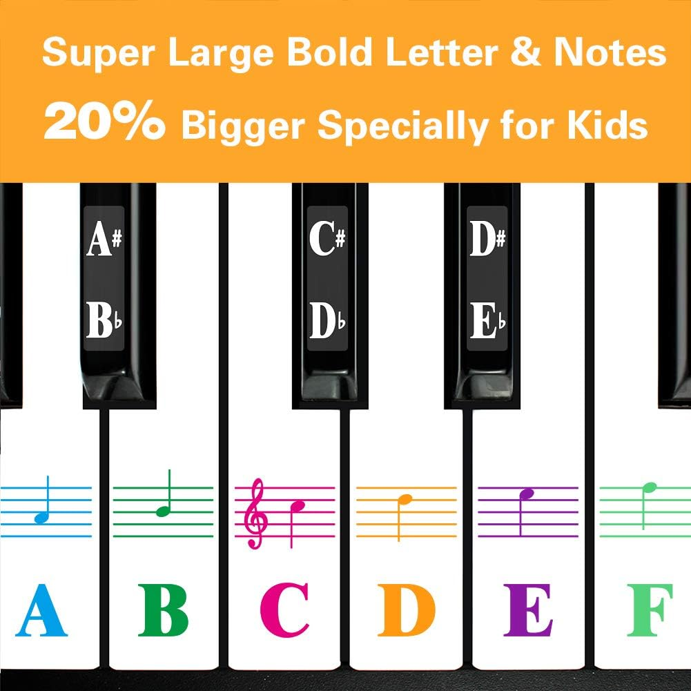 Piano Stickers for 88/61/54/49/37 Key. Colorful Large Bold Letter Piano Keyboard Stickers Perfect for Kids Learning Piano. Multi-Color,Transparent,Removable image number 5