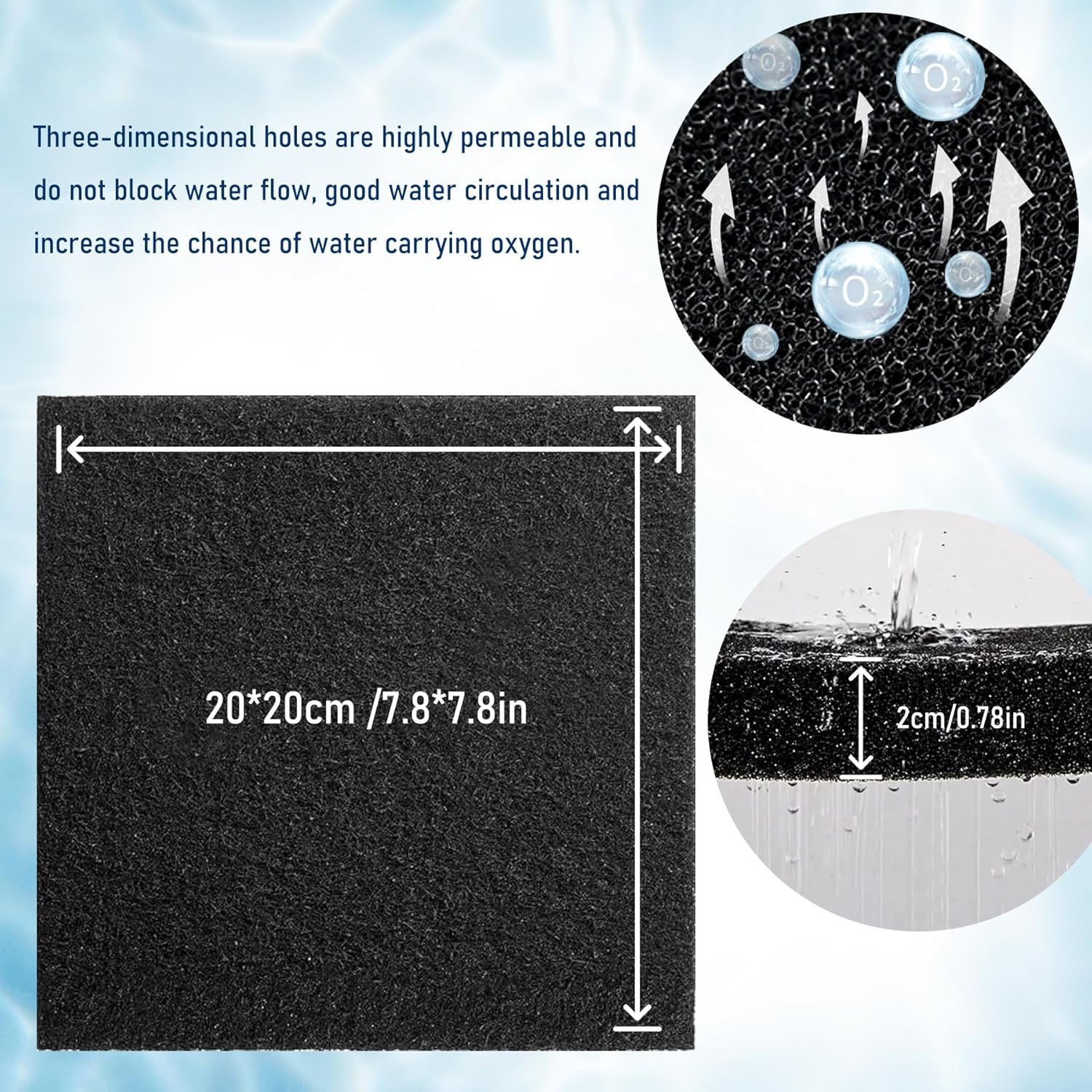 EKIND 1 Piece Aquarium Filter Foam Pad, Cut-To-Size Black Bio Sponge Filter Media Pad for Fish Tank, Durable, High-Efficiency Water Purification（Fine Pore, 7.87" X 7.87" X 0.78"） image number 5