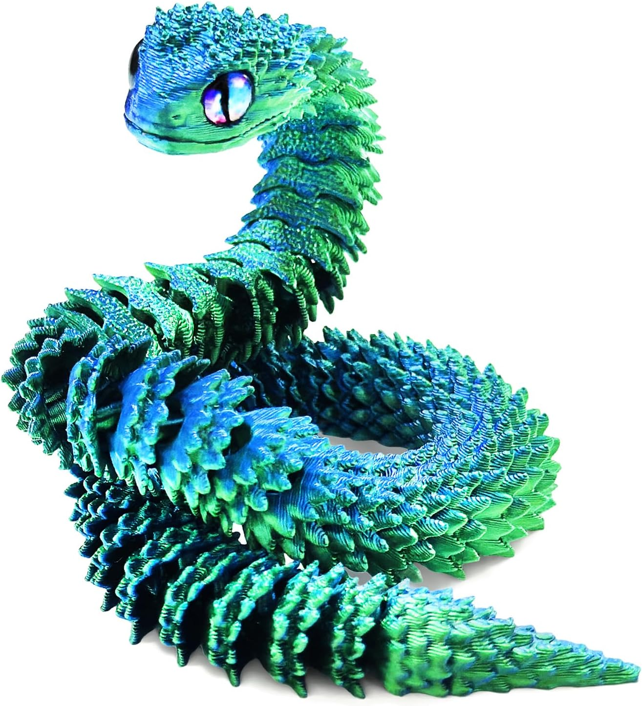 TEAONE 3D Snake Toy, 3D Printed Animal for Desktop Decor, Birthday Gift, Loot Bag Fillers (Dazzling Color, Length 30Cm/11.81In)
