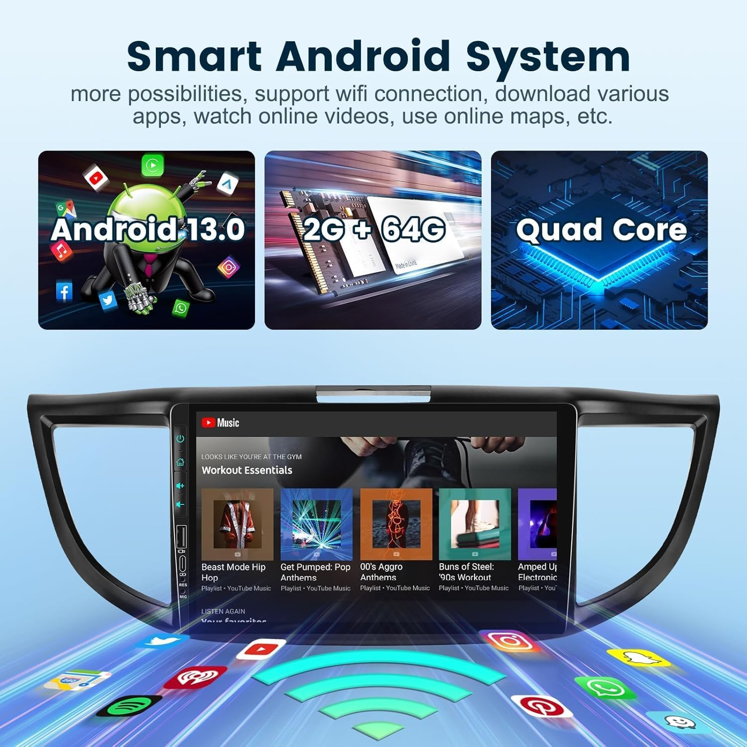 2G+64G Car Radio Stereo for Honda CRV 2012-2016, Wireless Carplay/Android Auto 9 Inch HD Touch Screen Android 13 Head Unit GPS Wifi Bluetooth Type-C/Usb EQ HD Backup Camera image number 5