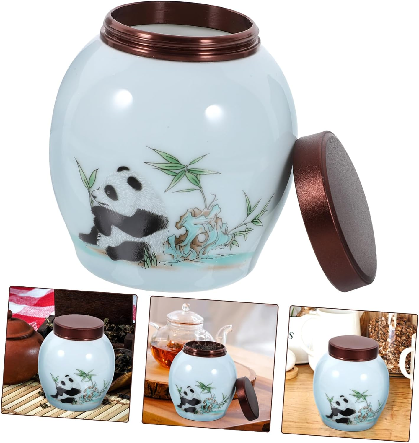 FUNOMOCYA Ceramic Tea Canister Lid Panda Design Storage Jar for Home Kitchen Multi-Function Container for Tea Leaves and Kitchen Accessories Practical and Decorative Ceramic Jar