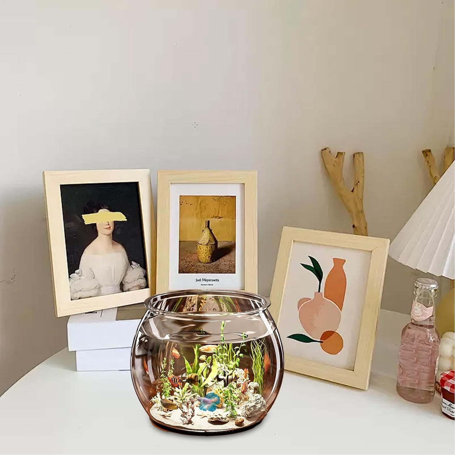 Round Aquarium, Drinking Fish Bowl, Clear Beta Fish Aquariums, 4L Small Betta Fish Tank, Compact Modern Aquatic Animal Container Room Decoration for Home Tabletop image number 3