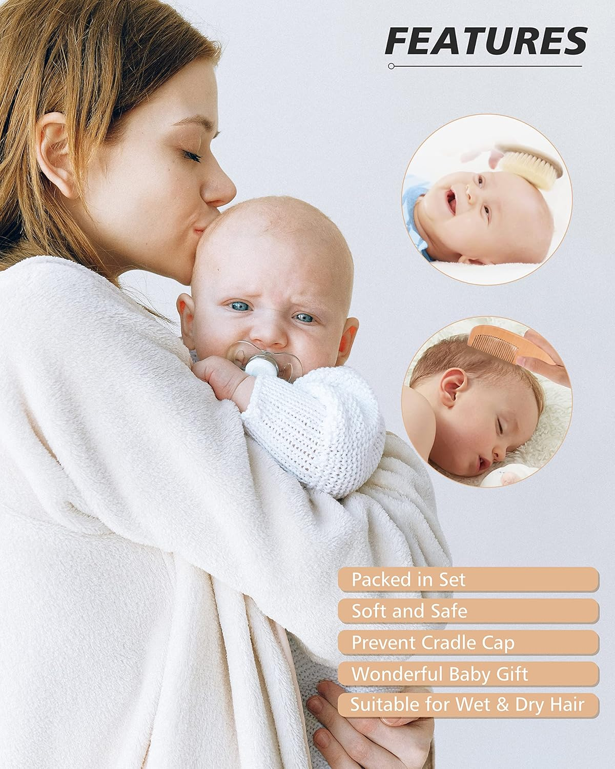 Baby Hair Brush and Baby Comb Set, Baby Hair Brush with Natural Soft Goat Bristles, Natural Wooden Comb, Cradle Cap Brush, Baby Brush Set for Newborns & Toddlers, Perfect Registry Gift image number 3