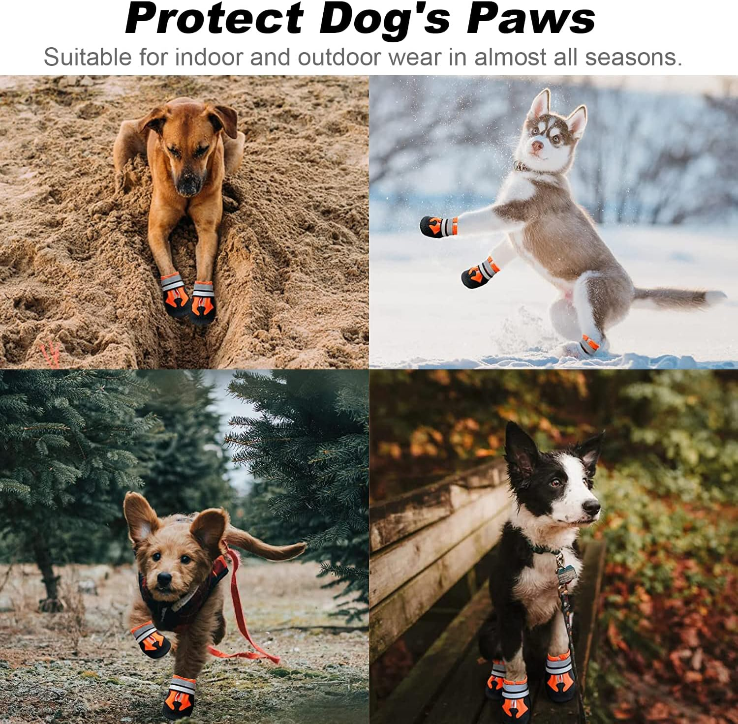 AMOMYDOG Dog Shoes, Set of 4 Waterproof Dog Boots, Dog Shoes with Reflective Straps and Non-Slip Sole for Dog Paw Protection (S, Orange) image number 1