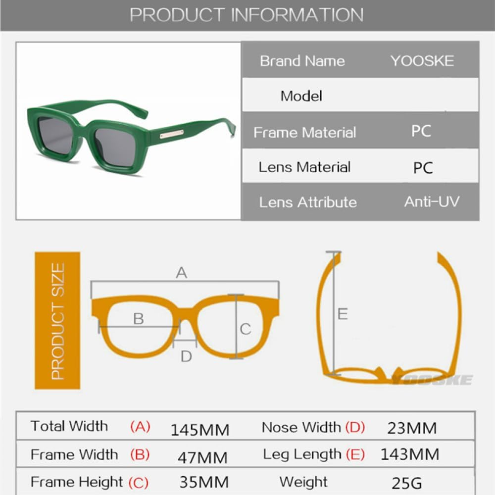 Small Square Sunglasses for Men Green Sun Glasses Women Eyewear Traveling Style UV400 image number 2