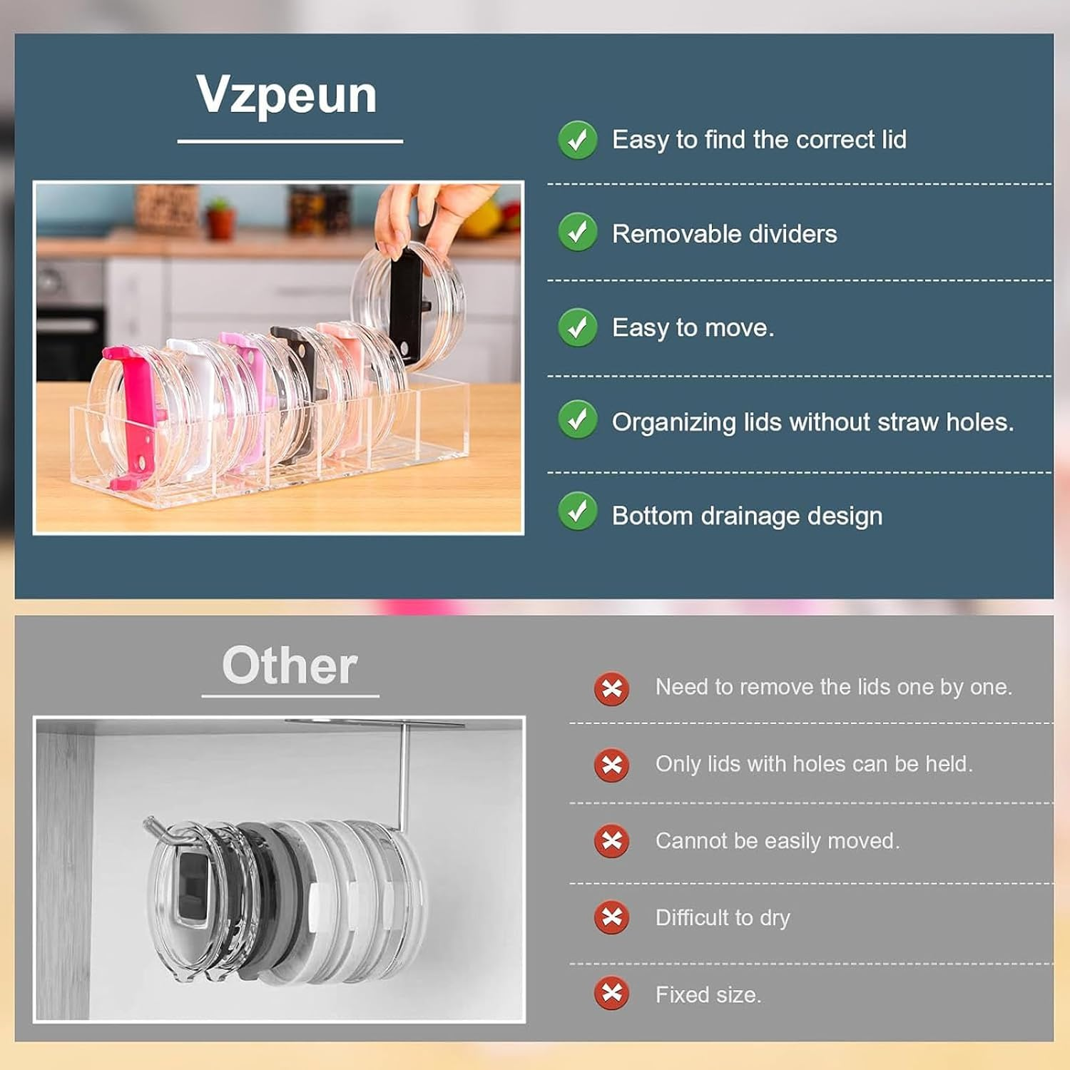 Acrylic Tumbler Lid Organizer for Stanley Cup Accessories,Kitchen Cabinet Organizers Pantry Organization, Clear Storage Containers Organizing Bins image number 1